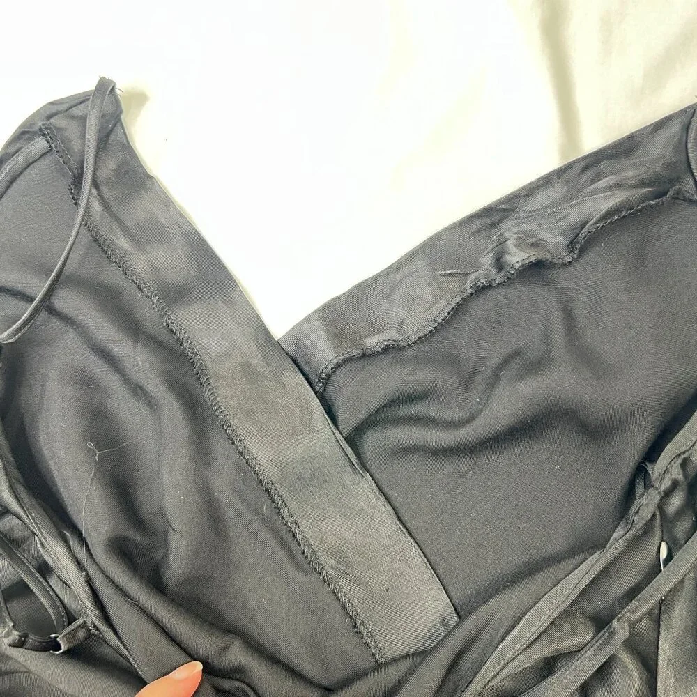 Zara Side Ruched Midi Slip Dress Satin Effect Black Straps Sleek Party Small - Picture 14 of 16